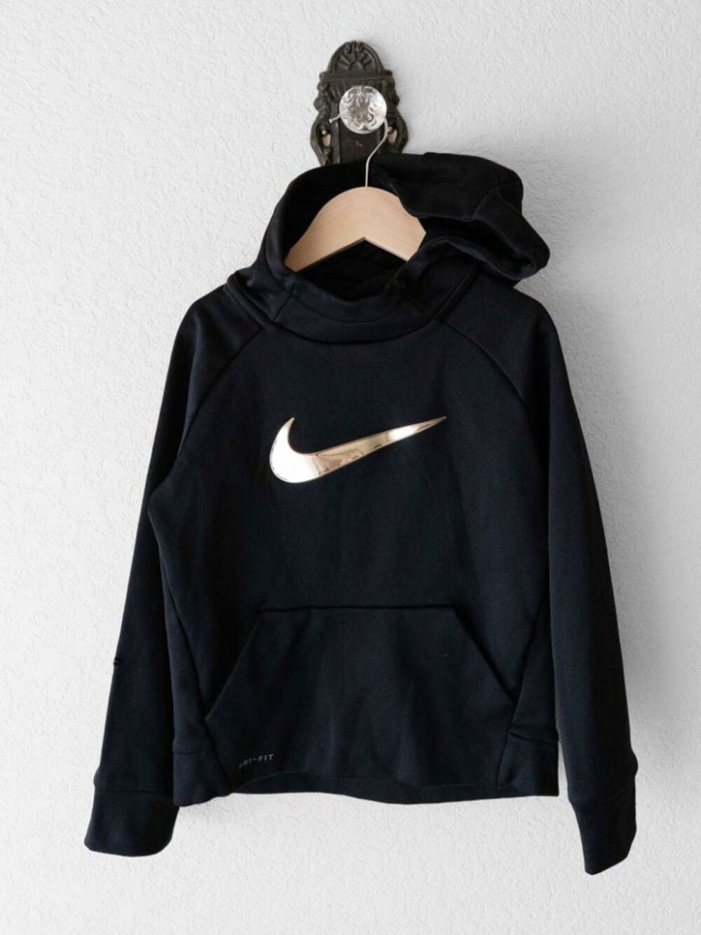 Nike Baby Hoodie 6M Black Gold Swoosh Dri-FIT Pullover Boys Athletic